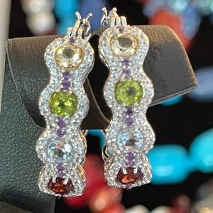 PAJ Sterling multi gemstone hoop earrings 1.165”